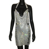 Gold Silver Rhinestone Tassel Chain Dress